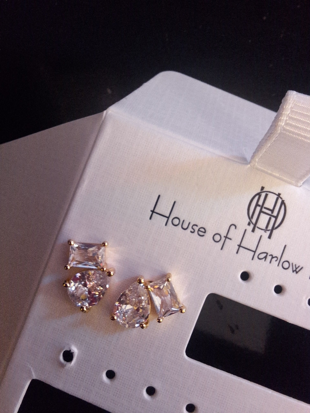 House of Harlow 1960 Gold Tone Clear Crystal Mixed Stud Earrings